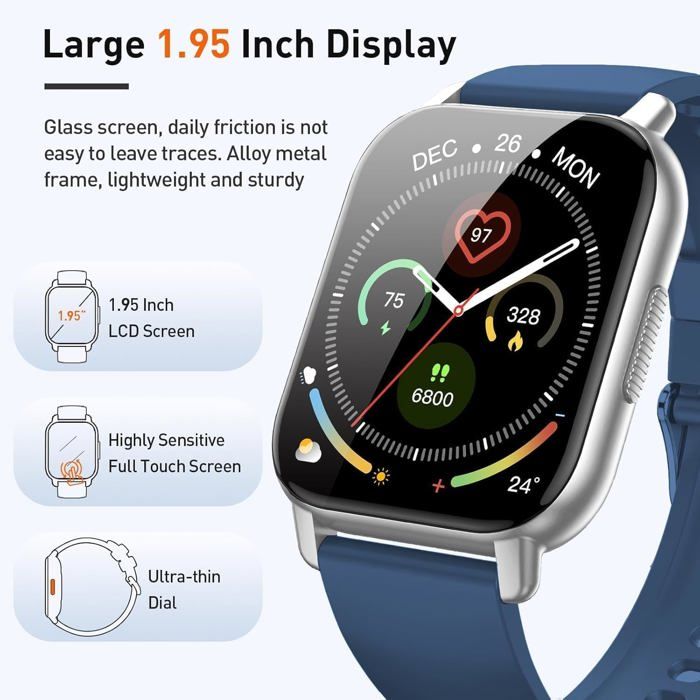 Montre Connectée Smartwatch Homme Femme Autonomie Bracelet Connecté Etanche Ip68 Podomètre
