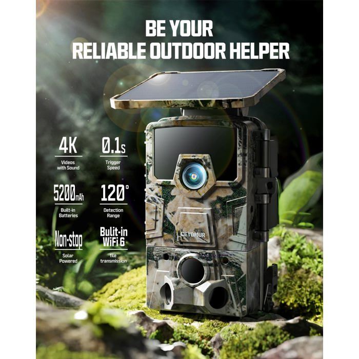 Camera De Chasse Solaire 4K 30Fps, Wifi Bluetooth 46Mp Caméra De Chasse ...
