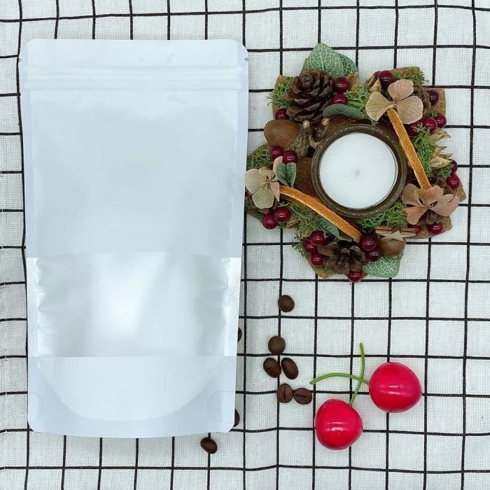 50 Sachets Alimentaires Stand-Up Avec Fenêtre - Zip Mylar Hermétique - Conservation Nourriture