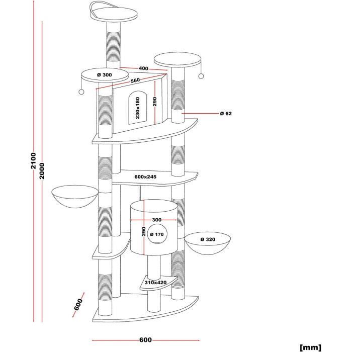 Arbre À Chat Avec 2 Niches 3 Plateformes 2 Boules Hauteur 158cm - Chat