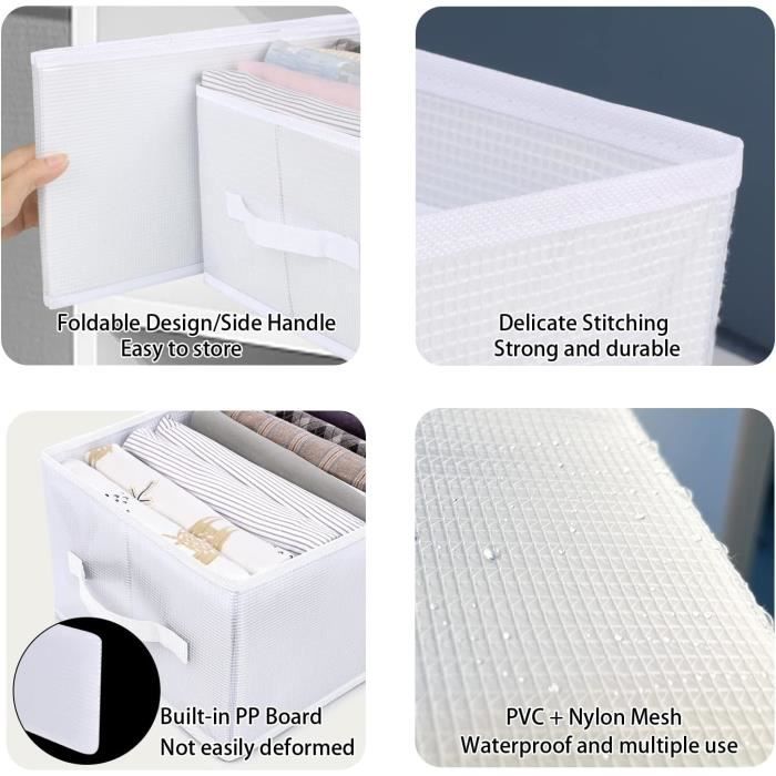 Sprecenk Lot De 2 Boîtes De Rangement Vêtements 9 Grilles - Organisateur Placard Pliable Pour T-shirts, Shorts, Jupes - Blanche Neige