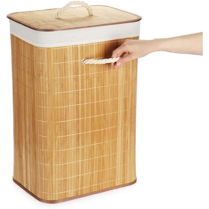 Panier à linge Coffre à linge bambou pliable avec couvercle couvercle  poignée D.39 H.57 3x couleur au choix -  France