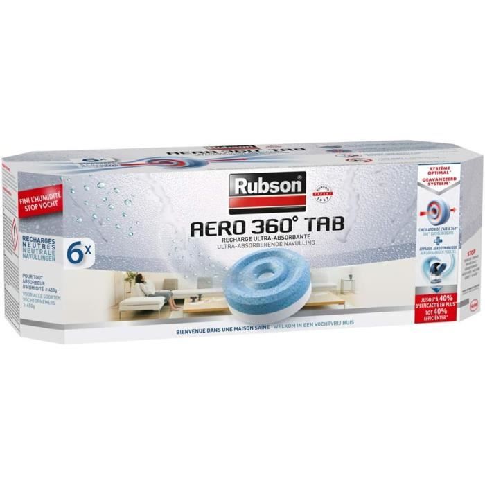 Rubson AERO 360° Pure | Absorbeur d'humidité (1 appareil + 1 recharge de  450 g) – Déshumidificateur et assainisseur d’air pour pièces de 20 m² –