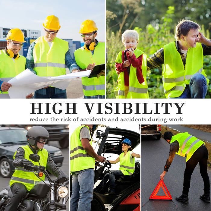 Lot Gilets De Sécurité Haute Visibilité – Gilet Jaune Réfléchissant Avec Bandes 360° – Taille Unique Confortable