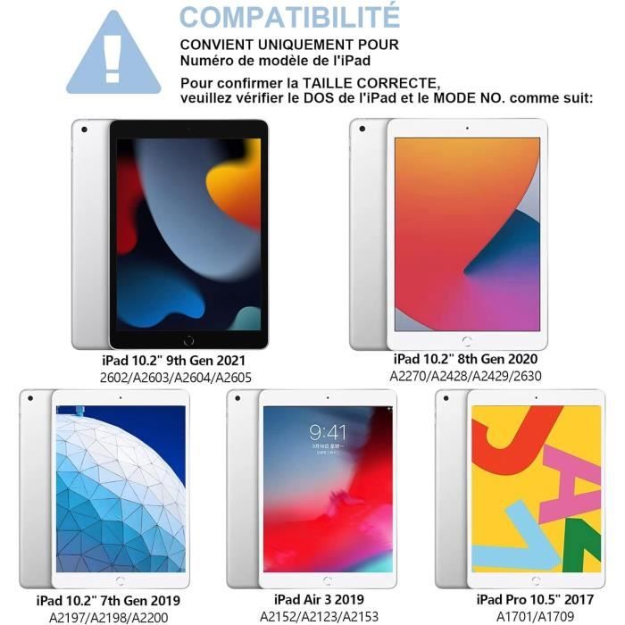 Clavier pour iPad 9ème Génération 2021/iPad 8ème 2020/iPad 7ème 2019 10.2  Pouces - Clavier AZERTY sans Fil Bluetooth, Coque Arrière Souple Housse avec  Rangement de Stylet, Noir