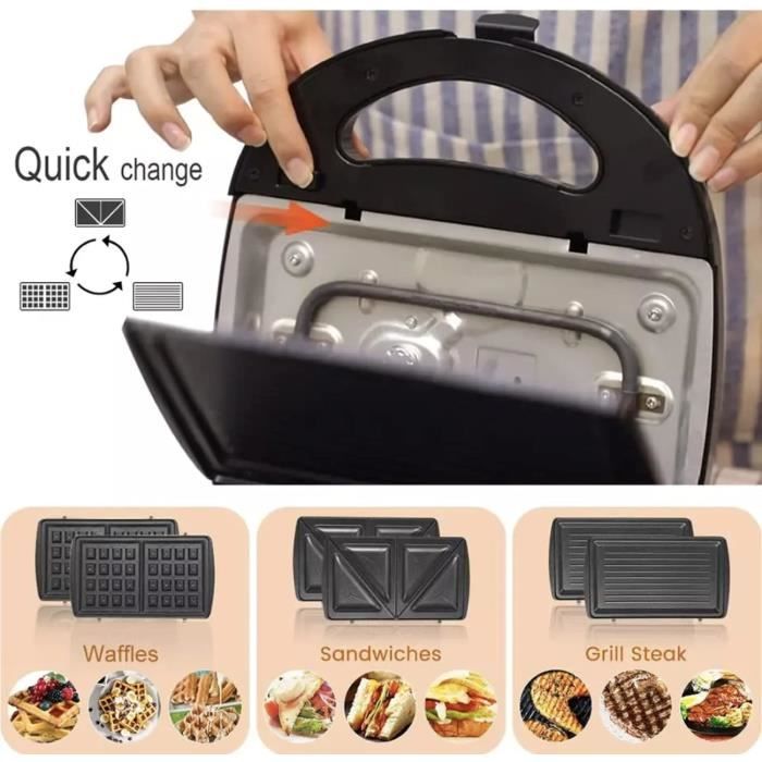 Duronic SWM60 Gaufrier, Toaster et Grill Electrique 3 en 1 – Plaques de  cuisson antiadhésives détachables – 4 gaufres – 4 sandwichs ou toasts –  Grill