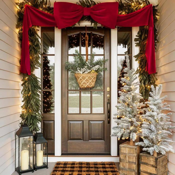 Nœud Géant Velours Rouge Pour Sapin De Noël - 50x38cm, Queue 3m | Décoration Couronne, Mur, Fête élégante