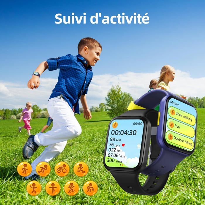 Montre Connectée Pour Enfant,1.5" Montre Podometre,19+ Modes