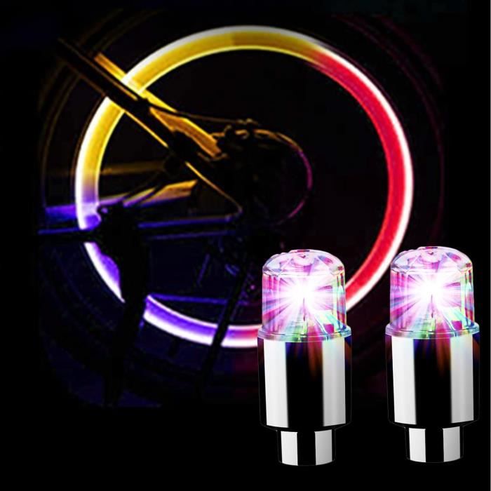 Valve Pneu Voiture Fluorescent Lot De 2 Bouchons De Valve Fluorescents - Pour Pneus Voiture, Moto, Vélo - Éclairage LED - PVC - Pack 2 Bouchon Valve Pneu Voiture