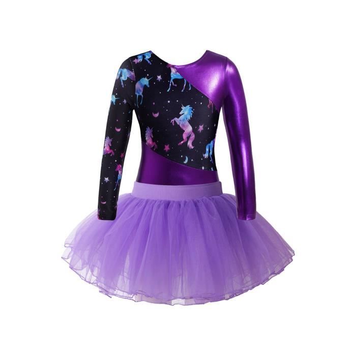 TiaoBug Enfant Fille Robe De Danse Ballet Classique Tutu Justaucorps De Gymnastique Danse Robe Patinage à Manches Longues Body Sport Yoga Dancewear 2-16 Ans Bleu Ciel 10 Ans