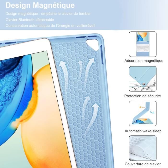 JADEMALL Clavier iPad 9eme Generation, Coque Clavier pour IPad 10.2 9ème/8ème/7ème  2021/2020/2019/ iPad Air 3/ iPad Pro 10.5, Étui Clavier Bluetooth  Rétroéclairé Amovible avec Fente pour Stylo : : Informatique