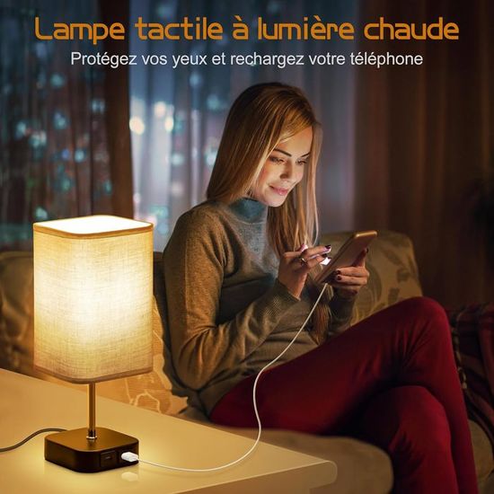 Lot de 2 lampes de table avec ports USB, lampes tactiles à intensité variable à 3