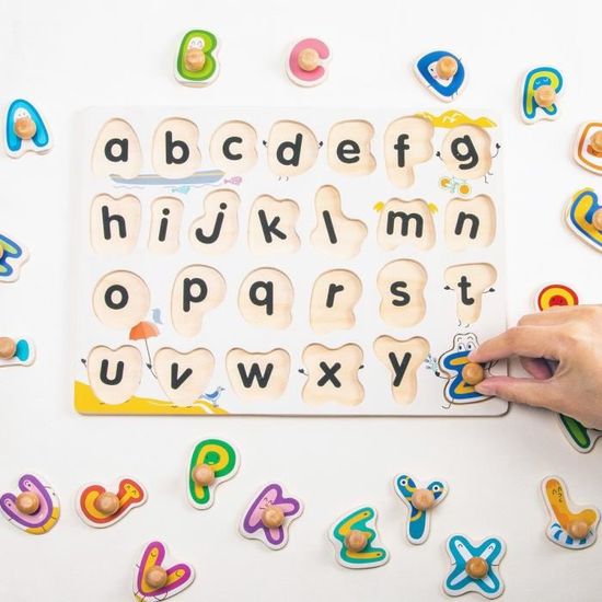 ROBUD See-Inside Alphabet Peg Puzzle Lettres Carr/ées en Bois Jigsaw Board avec Motif Color/é Jouets /éducatifs Jeu pour Enfant en Bas /âge Dancing Number