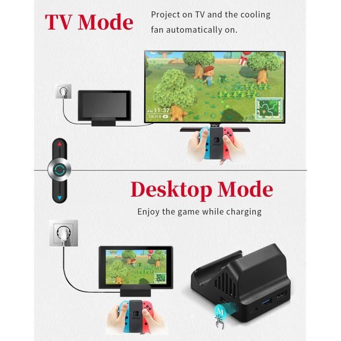 Station d'accueil TV avec ventilateur compatible Nintendo Switch