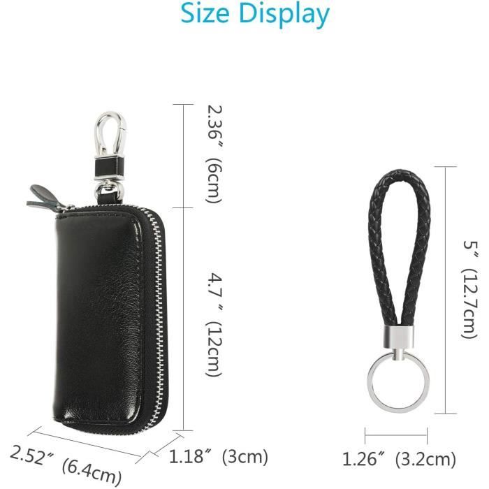 Étui Porte-clés Porte Clé en Cuir Portable Multifonctionnel Organisateur de  Clef avec Fermeture à glissière Carte (Noir)
