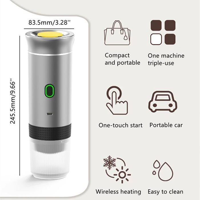 Machine à Café Portable 3 En 1 - Cafetière Expresso Rechargeable 12V Voiture Camping 60ml