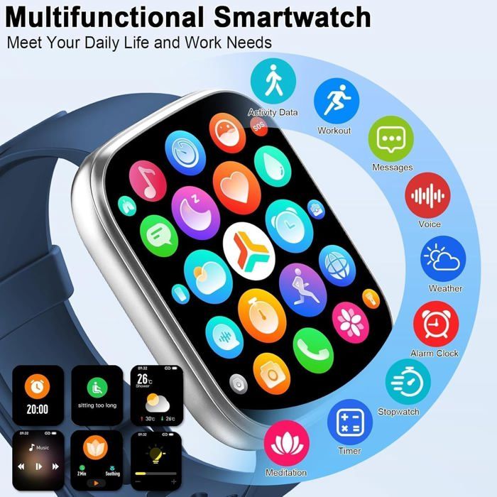 Montre Connectée Pour Homme Femme Sport Avec Appel Notification 3 Atm Étanche Podomètre