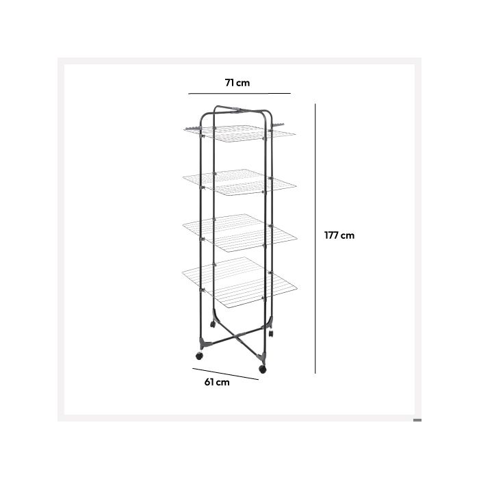 Étendoir à Linge Tour Pliant 25 M – Charge 40 Kg, Roulettes – Gain De Place, Pour Famille, Acier Robuste