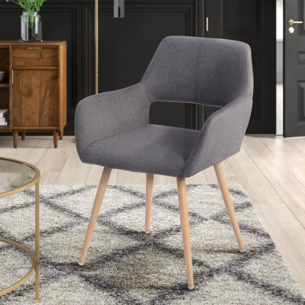 FURNISH1 Fauteuil Chaise - Gris foncé,Pieds métal - Style scandinave