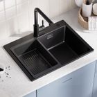 SOFETIY MAX 60x45CM Évier de Cuisine en Granit - Évier 1 Bac Noir avec Panier égouttoir - pour Armoire de 60 cm