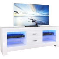 Meuble de table TV Blanc Elégant , Meuble TV LED Brillant avec Tiroirs et Armoire, 130 x 35 x 50 cm