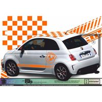 Fiat 500  - ORANGE - Kit toit damier bandes bas de caisses logo Abarth  - Tuning Sticker Autocollant Graphic Decals