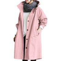 Femmes Printemps Automne Veste de Pluie Longue pour Femme Manteau à Capuche Coupe-Vent Imperméable d'Extérieur Camping --rose