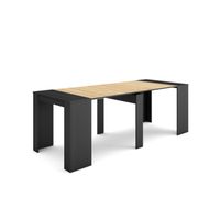 Skraut Home - Table console extensible  - Noir et chêne - Pour 10 personnes
