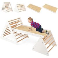 6 en 1 Toboggan - GOPLUS - Triangle d'escalade Montesorri Bois avec Échelle Triangle, Bascule Lion de Mer, 3-14 Ans & 60KG, Coloré