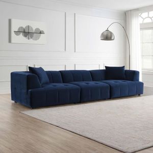 CANAPÉ FIXE Canapé capitonné 4 places en velours bleu - ANYA - Design contemporain - Confort optimal