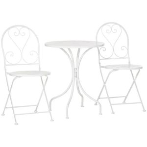 Ensemble table et chaise de jardin Ensemble de jardin 2 places EMMA blanc - MYCOCOONING - Table ronde - Chaises pliantes - Motif mosaïque