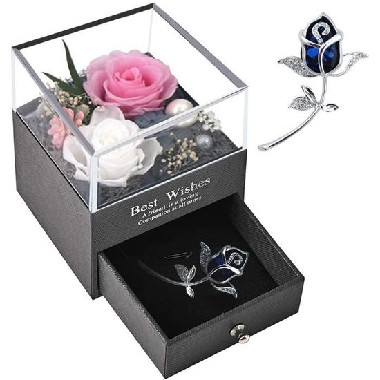 Coffret Cadeau Rose éternelle Avec Collier - Rose Réelle Préservée + Collier Argent 925, Idéal Saint-Valentin, Noël