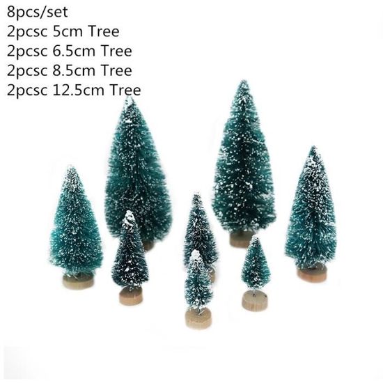 Lot De 8 Sapins De Noël Miniatures 7cm - Avec Effet Neige - Décoration Table, DIY, Village De Noël - Sisal Et Bois