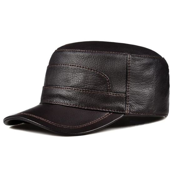Casquette de baseball 100 % cuir d'agneau véritable casquette plate avec visière de sport Noir, noir, Taille unique