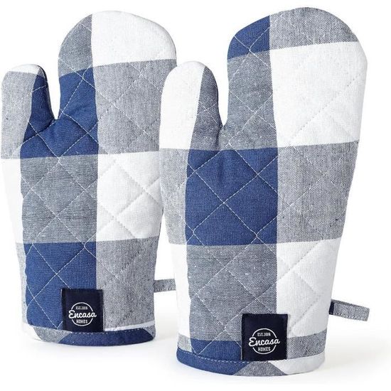 Gants De Four Encasa XO Long - 18x30cm - Résistance Chaleur - 2 Pièces Noir