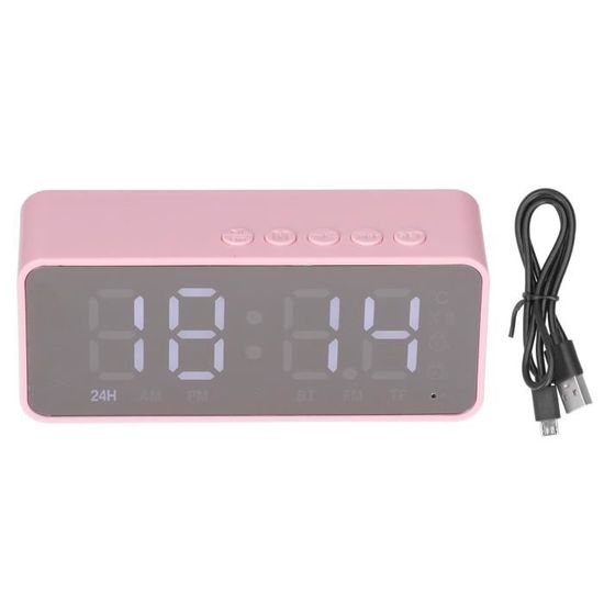 Radio Réveil Rose Bluetooth Avec Haut-Parleur HiFi - Écran Miroir LED, FM, Double Alarme Pour Fille Et Ado