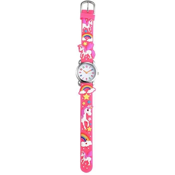 Montre Digitale Enfant – Design Dessin Animé, Réglable – Pour Garçons Et Filles – Apprentissage De L'heure – Bracelet Blanc PVC – Rose