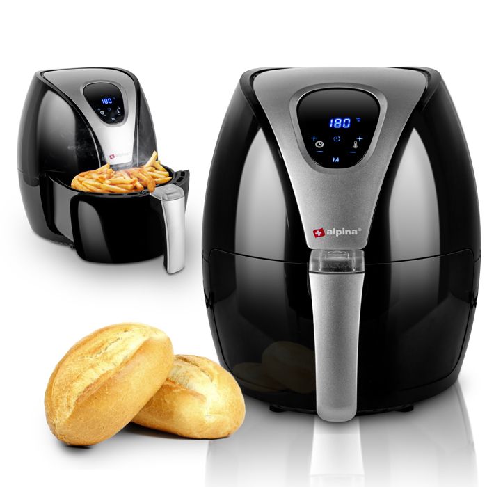 Alpina Friteuse sans Huile - Air Fryer - Frire, Griller, Rôtir et Frire - jusqu'à 80% de Graisse en Moins- 2,4 Litres - Noir