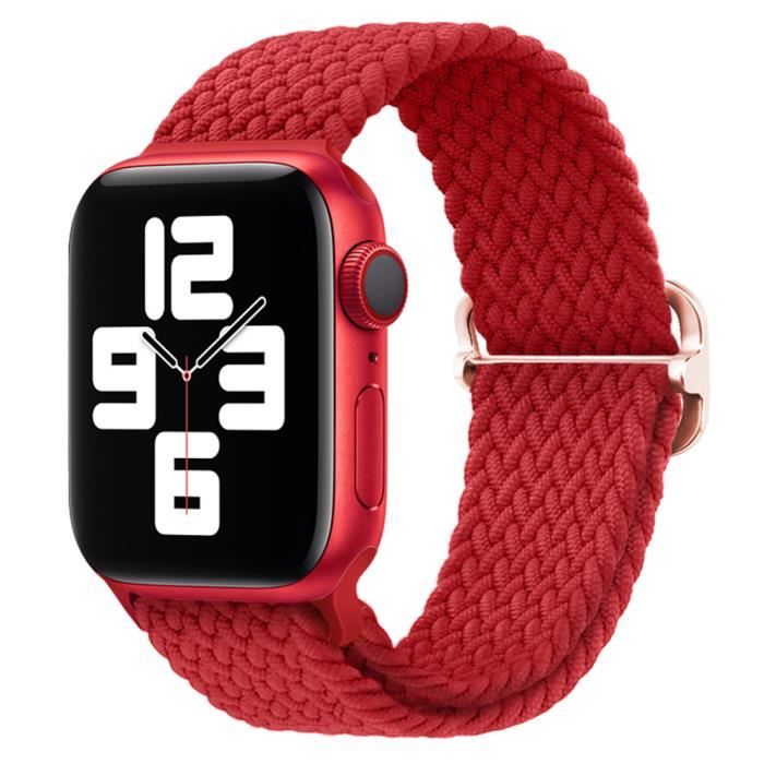 Bracelet de sport extensible à boucle solo tressée réglable compatible avec les bandes Apple Watch iWatch Rouge 38/40/41MM