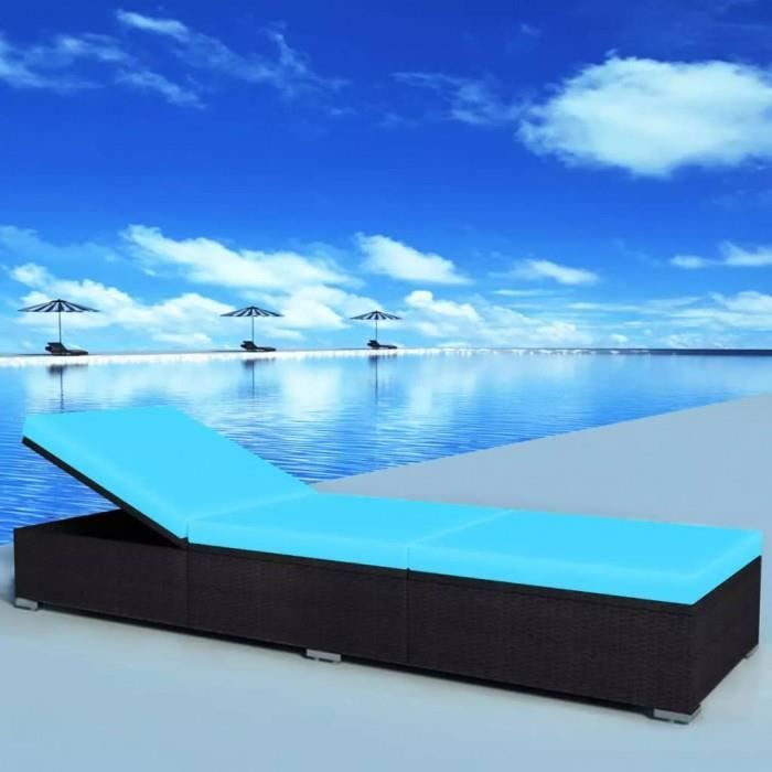 P50 vidaXL Chaise longue d'exterieur Resine tressee 195x60x31cm Noir /bleu