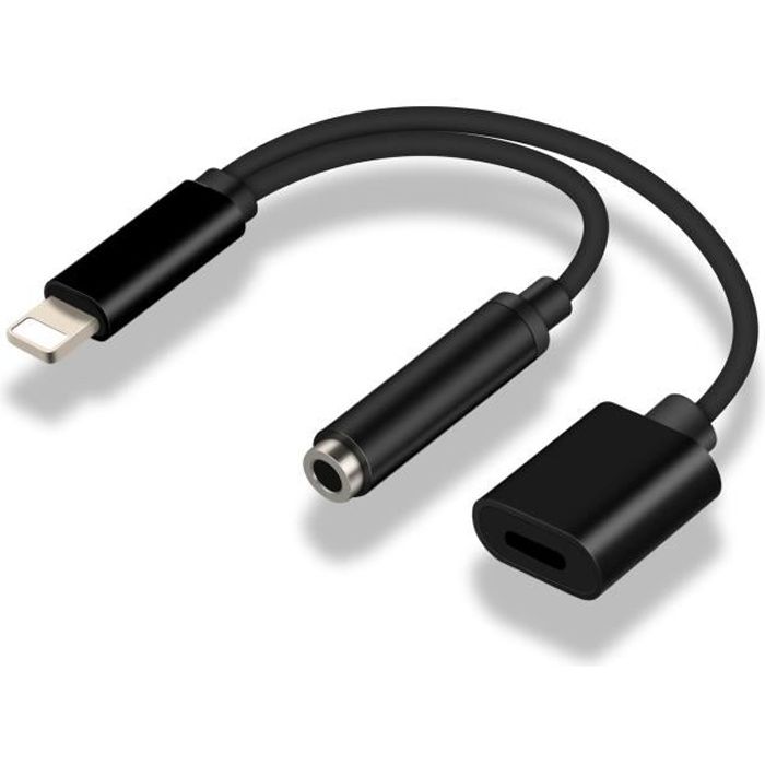 UGI® 1 Plug to foudre Port + 3.5MM Jack Splitter Charge Musique 2in1 Adaptateur Audio Câble pour iPhone 7/8 / X (Noir)