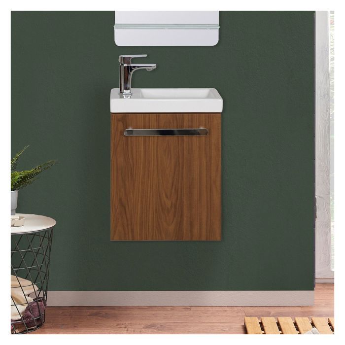 Lave-mains Nevada Avec Vasque Céramique L 41 X H 53 X P 21,5 Cm Décor Noyer