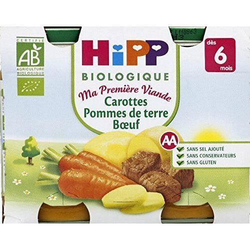 Hipp Biologique Ma Première Viande Légumes Pâtes Jambon dès 6 mois - 12 pots de 190 g - FR9916-A