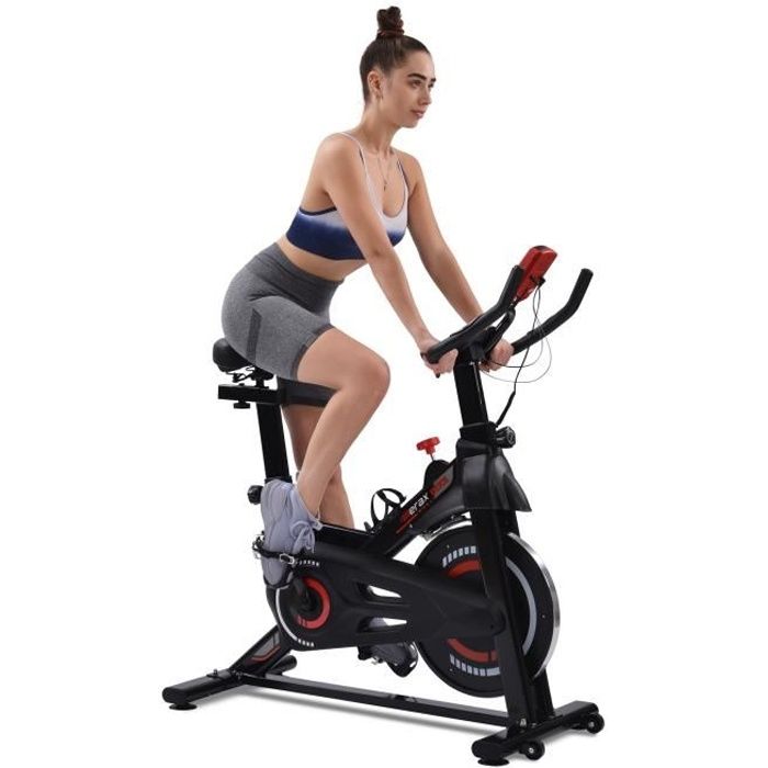 Vélo d’appartement, Vélo BIKING cardio fitness cyclisme stationnaire 180KG, Roue d'inertie 6KG, Rouge - Merax
