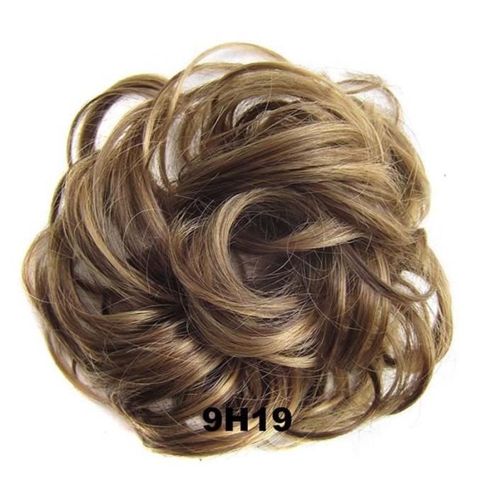 9H19 -Synthétique Flexible élastique femmes désordre cheveux Chignon brun noir blond bouclé Scrunchy Chignon postiche