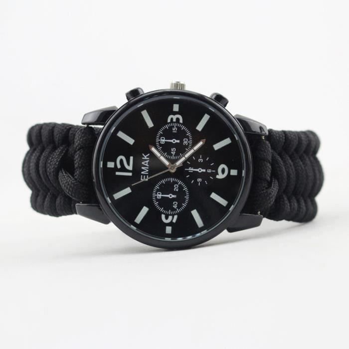 Extérieure montre de survie Compass Whistle Allume-feu parapluie ropeWatchE*SQ