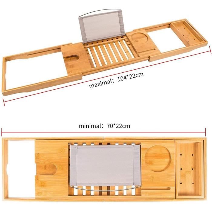 Plateau de Baignoire en Bambou Pont de Baignoire Extensible Rangement pour la Salle de Bain Support pour Téléphone Tablette Livre Po