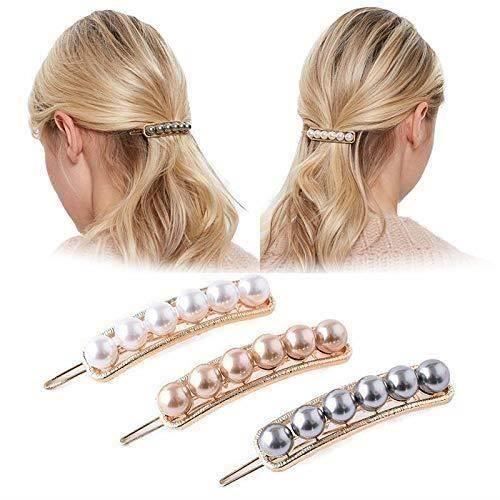 3 Barrettes de cheveux à perles Fausses pinces à cheveux nacrées Barrette de métal Tige Boule Barrette Épingle à cheveux dorée Acces