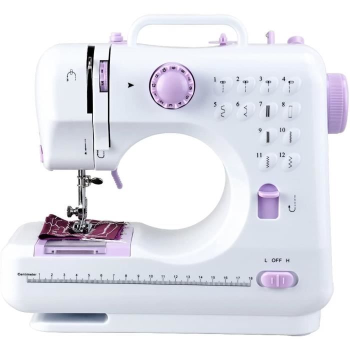 DEWEL Mini Machine à Coudre 12 Ponits Enfants Portable Ajustables Multifonction Fil et Vitesse Double avec Bobine de Fil Canette Péd