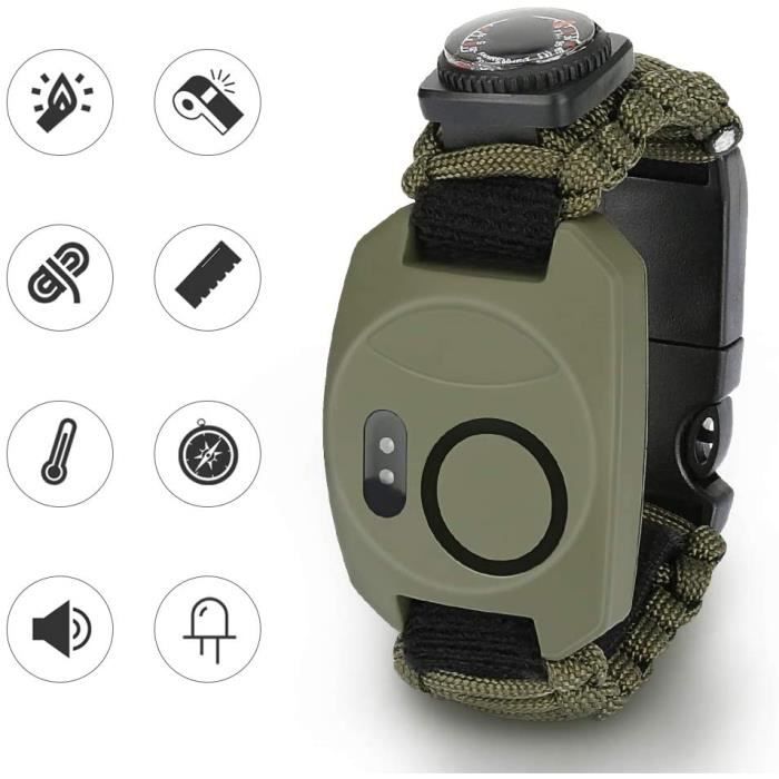 Paracord Survival Bracelet , Military Paracord Bracelet Kit with Flint + Compass + Thermometer + Whistle + Knife + LED Light